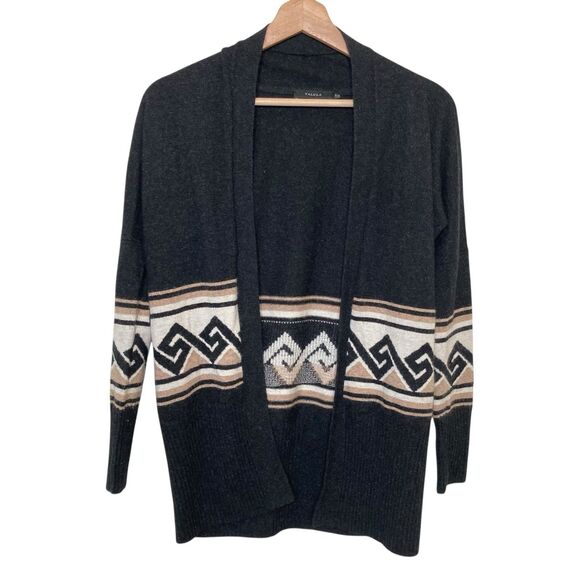 Talula Womens XXS Black Ivory Abstracy Tribal Knit Open Front Cardigan Waterfall - Picture 1 of 11